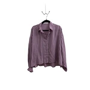 Color Block Purple Striped Button Down Shirt Oversized High Low Hem Top Large